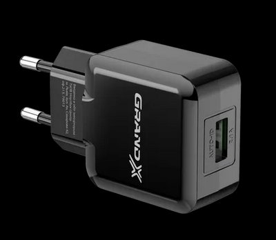 Зарядний пристрій USB Grand-X CH-03 5V/2,1A з захистом від перенавантажень, чорний 6936116102063 фото