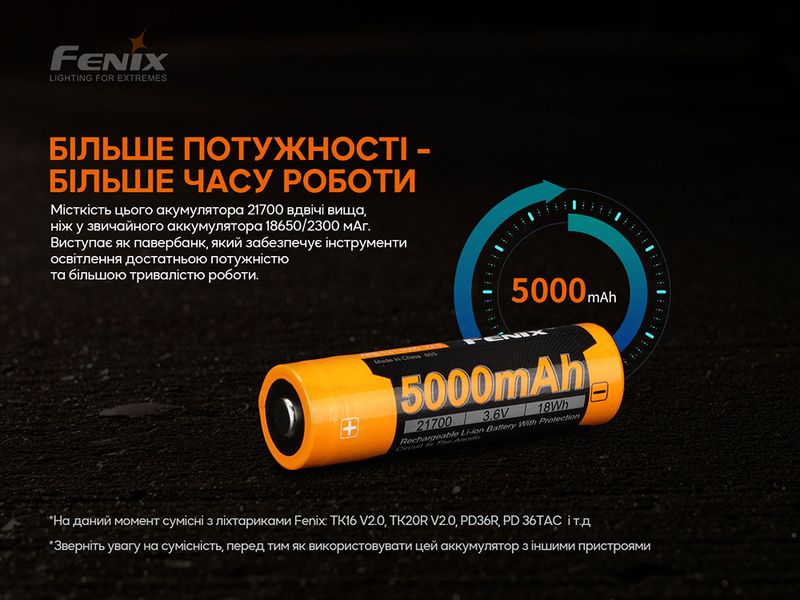 Акумулятор 21700 Fenix ARB-L21-5000 V2.0 ARB-L21-5000V20 фото